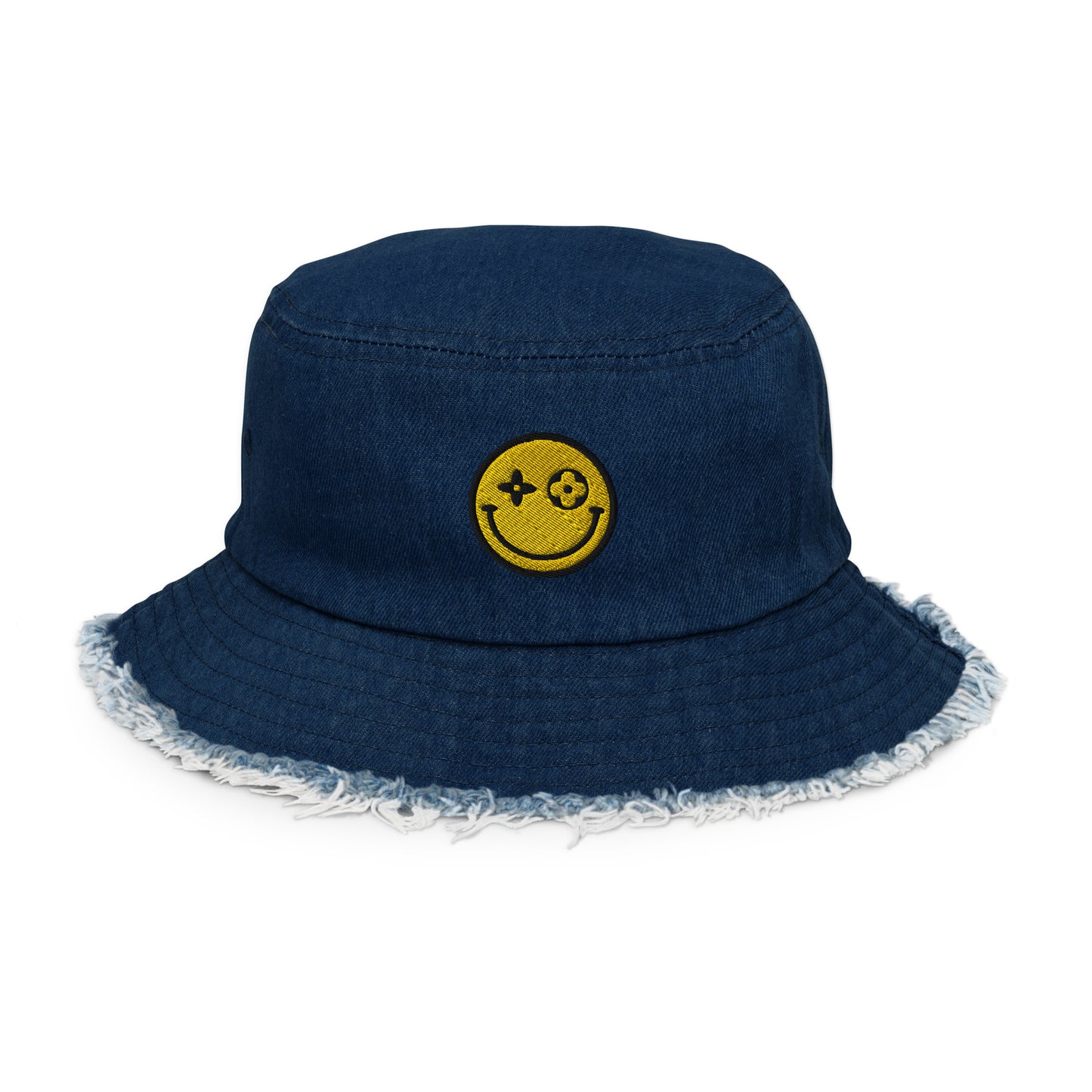 Highend Happy Face Distressed denim bucket hat